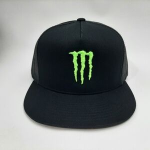 Monster Energy Fox Flat Bill Trucker Mesh Snapback Hat Black